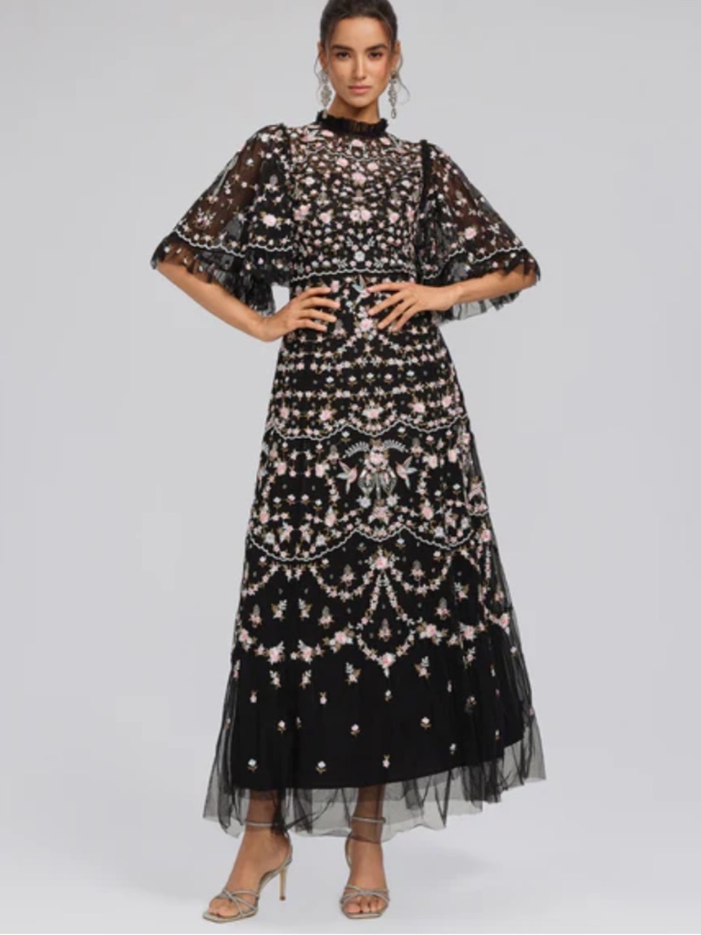 New NWT Rich Radi Qs Embroidered Floral Ruffled Tulle Dress Small